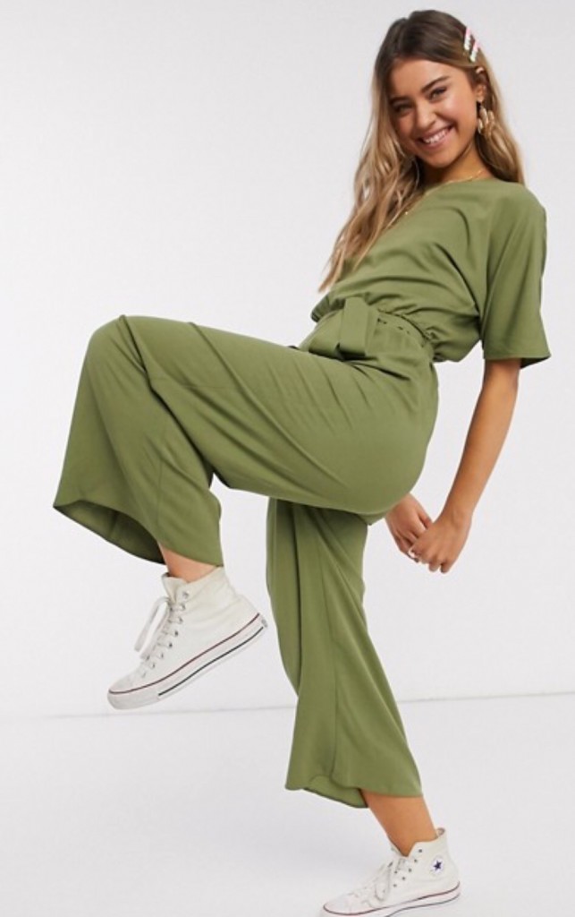 ASOS DESIGN lounge tie waist jumpsuit in khaki